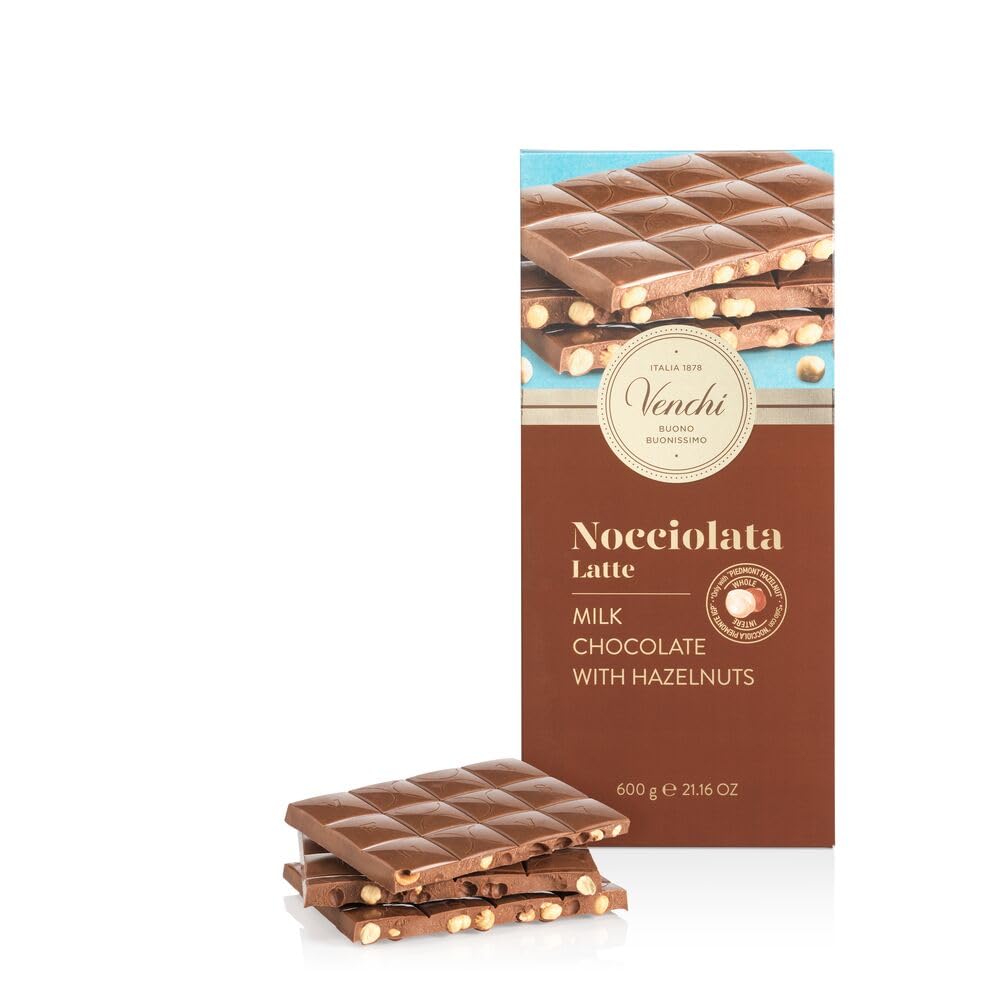 Venchi - Maxi Tafel Nocciolata Milchschokolade, 600 g, mit ganzer "Piemont-Haselnüss", Glutenfrei, Ohne Farbstoffe und Ohne Konservierungsstoffe
