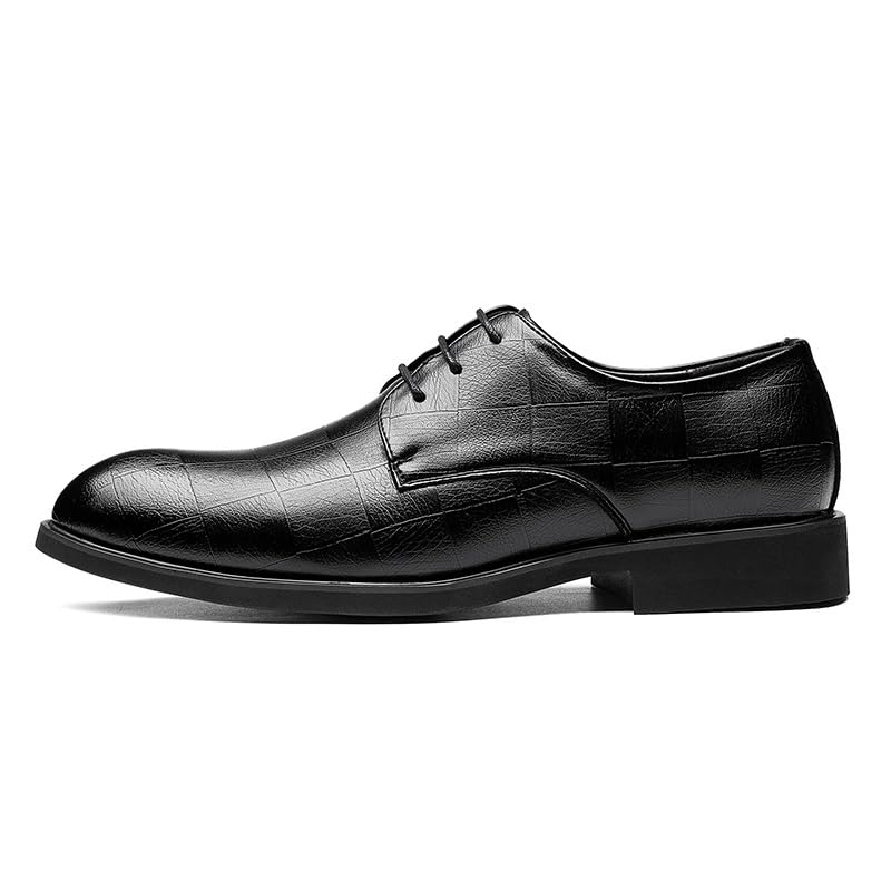 Dress Formal Shoes for Men Lace Up Pointed Toe Plaid Solid Color Faux Leather Derby Shoes Non Slip Resistant Rubber Sole Business2