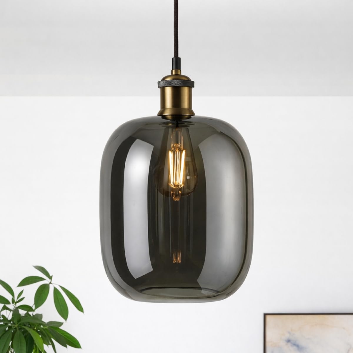 Cgc Lighting Large Smoked Indoor Glass Bistro Adjustable Ceiling Pendant Light Lamp Shade (Large Smoked)