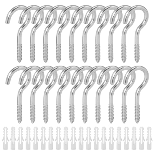 20 Piezas Ganchos Atornillables de Acero Inoxidable, M5 x 65mm Gancho de Tornillo con Hebilla, Clavo de Gancho de Tornillos de Techo de Apertura para Colgar Cosas en Interiores y Exteriores