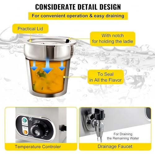 Bain Marie podgrzewacz do zupy ze stali nierdzewnej z pokrywkami i regulacją temperatury, do gastronomii i restauracji