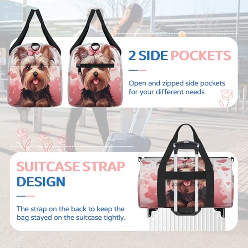 Pink Gym Bag for Women, Duffle Bag for Travel Sport, Lightweight Waterproof Carry on Weekender Dance Yoga Workout Bags, Cute Dogs4