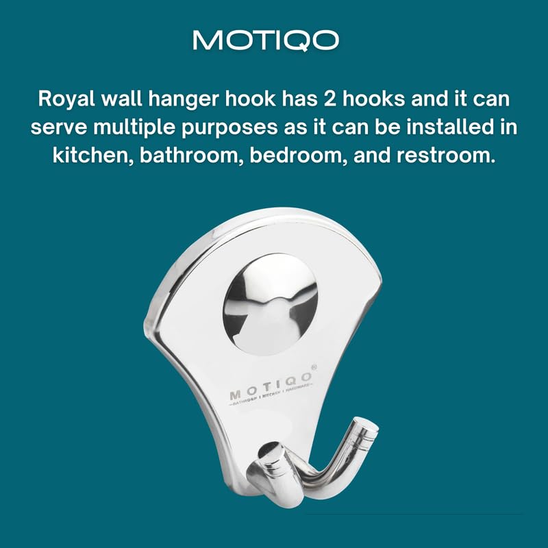 Image of Stainless Steel Robe Hook for Hanging Clothes, Cloth-Towel Hanger, Robe Hooks for Bathroom, Bathroom Accessories (Royal- Set-2)