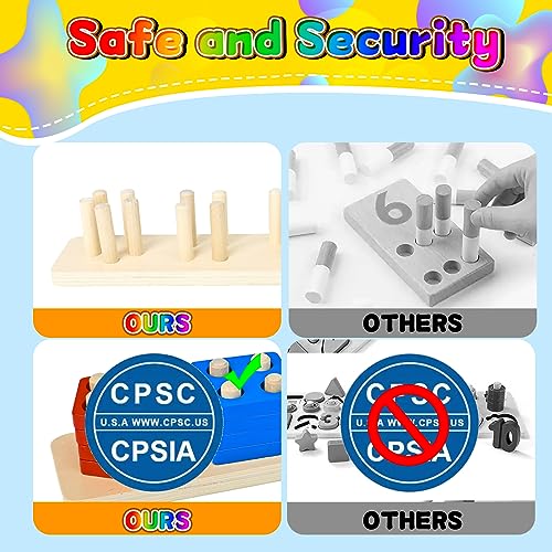 CHESLICR Montessori Toys for Toddler Baby 1 2 3 Year Olds Wooden Shape Stacking Sorting Toys, Learning Activity Block Puzzle Educational Wood Stocking Stuffer for 12+ Month Old Kid Boy (Rainbow) - Thumbnail 5
