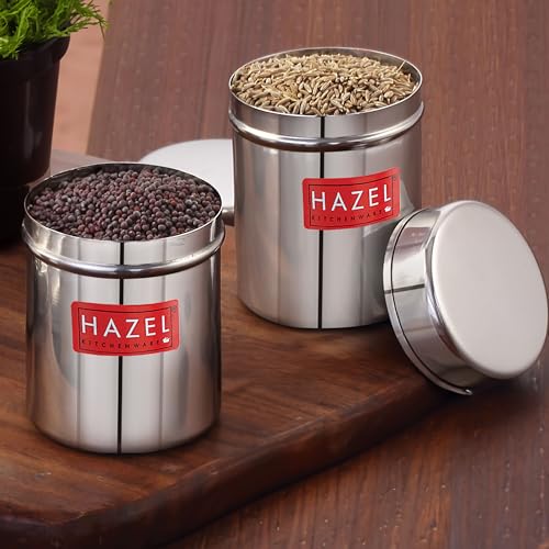 Image of HAZEL Stainless Steel Container Set of 2 | Kitchen Air Tight Storage Dabba Containers with Lid | Small 150 ML Steel Jar for Home & Travel