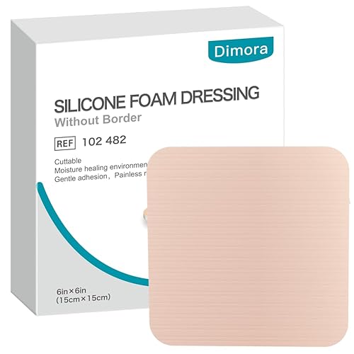 Dimora Apósito de espuma de silicona sin borde, 6 x 6 pulgadas, vendajes adhesivos altamente absorbentes para heridas, almohadillas cortables para