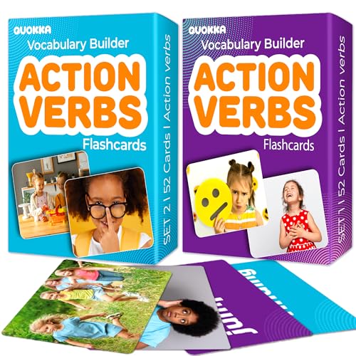 QUOKKA 104 Action Verbs Flash Cards for Speech Therapy Materials ESL Teaching – Educational Vocabulary Builder with Realistic Images for Kids Adults – Picture Cards for Speech and Cognitive Learning
