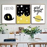 Peinture sur toile Art mural belle planète drôle petit poisson bonne nuit lettre pépinière affiches simples chambre d'enfants photo décor à la maison-40x60 cm pas de cadre