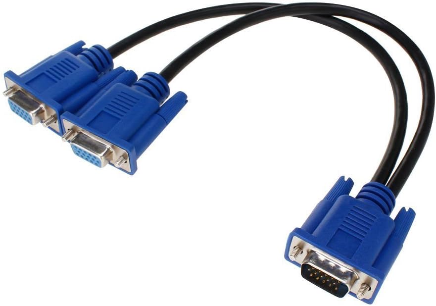 VGA Monitor Y-Splitter Cable, SAYTAY VGA 1 Male to Dual 2 VGA Female Adapter Converter Video Cable for Screen Duplication - 1 Foot (Blue)