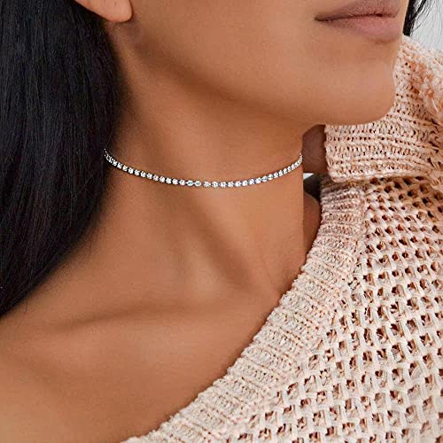 Tennis Necklaces for Women Sparkly Rhinestone Choker Diamond Chain Necklace3