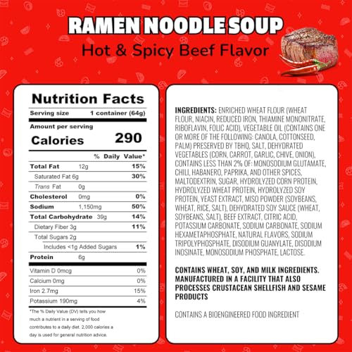 Image of Maruchan Instant Lunch Ramen Noodles, Hot & Spicy Beef Flavor - Japanese-Style Instant Noodle Soup, Easy Meal Ready in 3 Minutes - 2.25 Oz., (Pack of 24)