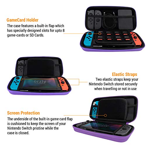 Image of Orzly Carrying case for Nintendo Switch OLED and Switch Console - Purple Protective Hard Portable Travel case Shell Pouch for Nintendo Switch Console & Accessories