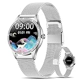 Smartwatch Damen Glänzend Silber,Fitnessuhr Damen für Android/IOS,2022 Alle Neuen HD High-End Elegant IP68 Wasserdicht Rund Uhr mit Herzfrequenz, Schlafmonitor, Schrittzähler, Geschenk für Damen