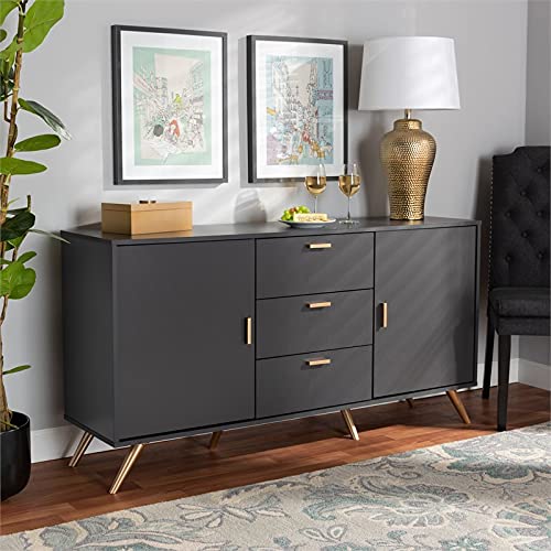 Baxton Studio Kelson Dark Grey And Gold Finished Wood 2-Door Sideboard Buffet #TOP1