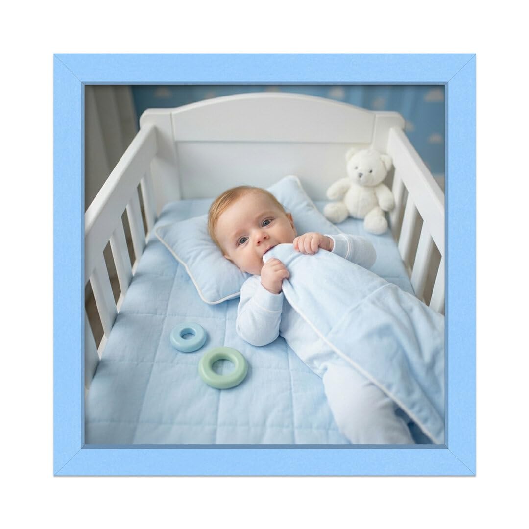 Alison Kingsgate Baby Blue 13X13 Nursery Picture Frames, Baby Boy Gift Photo Frame, Wall Mount or Tabletop, Perspex Front, Thin Keepsake Frame for Newborn, Baby Shower & First Memories