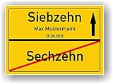 Ortsschild 17 Jahre Geschenkidee 17 Geburtstag - Sechzehn Siebzehn Schild personalisiertes Kunstdruck Bild Geschenk Karte Junge Mädchen Party Deko