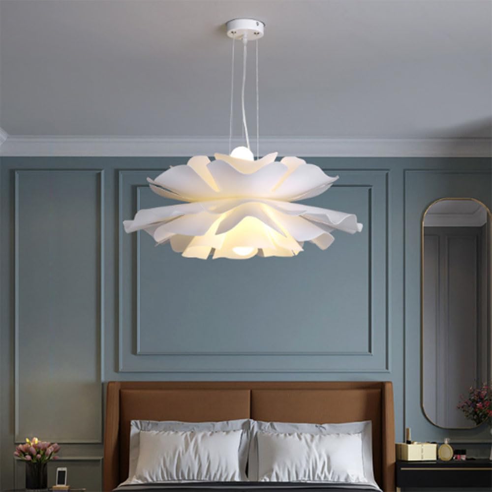 Nordic Flower Pendant Lights Creative White Acrylic Pendant Fixture Light Romantic Chandelier E26 Adjustable Hanging Lamps for Bedroom Restaurant Living Room Foyer Office