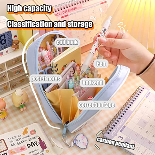 BSTCAR Kawaii Pencil Case Clear Large Capacity Pencil Holders Cute Pencil Case Pencil Pouch School Supplies for Teen Girls (Blue) - Image 4