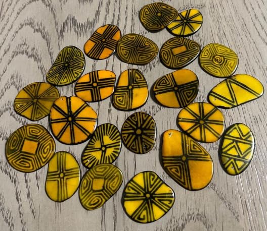 Tagua Slices Tagua Chips 20 Yellow and Black Pattern Slices | Mix of Yellow Colors Handpainted See Bead Natural Jewelry Making Top Drilled