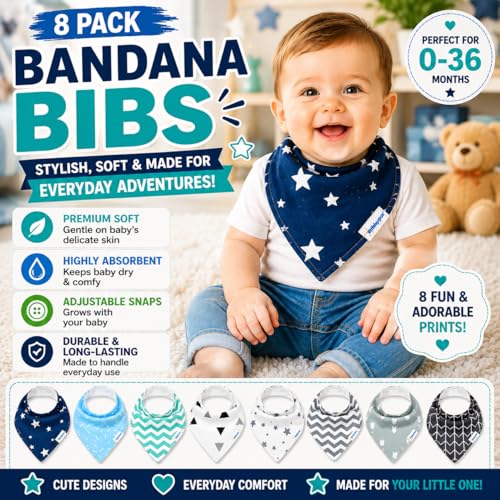 Image of Baby Bibs | Multi-Pack Organic Cotton Bandana Drool Bibs, Soft Absorbent Adjustable Bibs for Boys & Girls