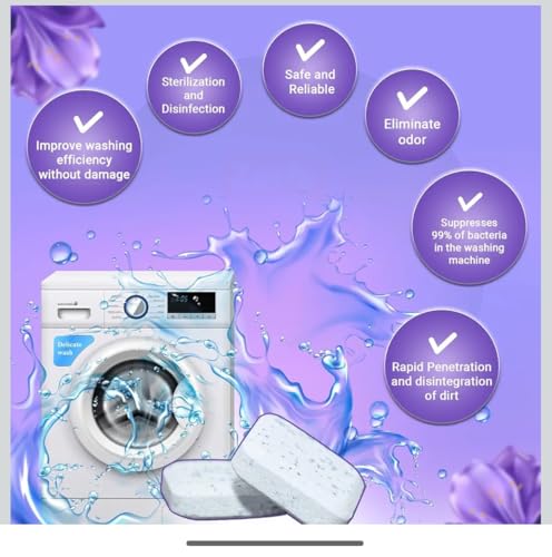 Image of Washing Machine Cleaner Tablets (20 Tablets) | Drum & Pipe Deep Cleaner | Lavender Scent | Removes Odour, Limescale & Residue | For Front Load & Top Load Fully Automatic Washing Machines (Lavender)