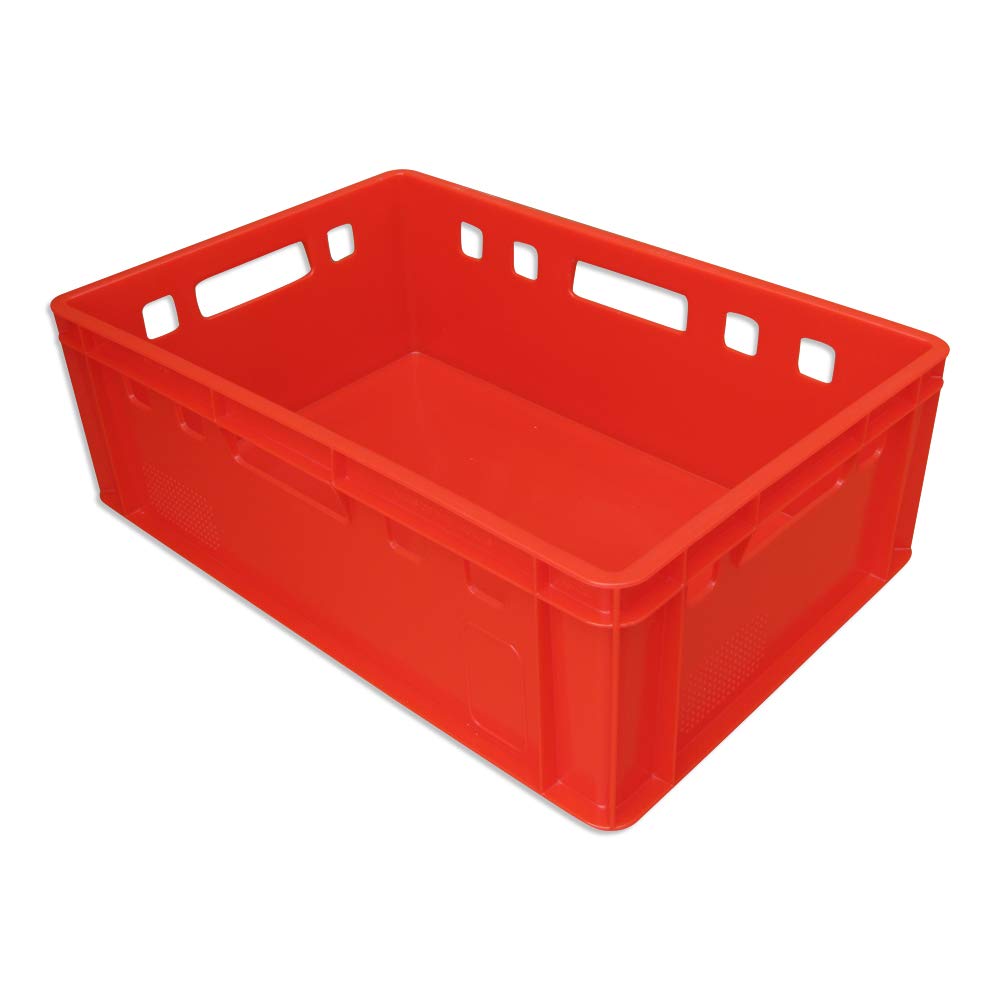 kanister-vertrieb® 5er Set E2 Kisten 60x40x20 cm Fleischkiste Lagerkiste Metzgerkiste Eurobox rot inkl. Etiketten