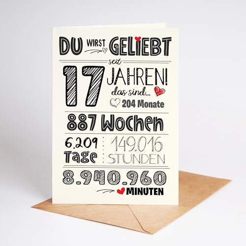 Lovely Cards - Süße Karte zum 17. Geburtstag - Geburtstagskarte 17 Jahre - Geschenkideen 17 jährige - Geburtstagskarte A6 (17 Jahre)