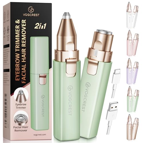 VOGCREST Hair Trimmer, 2 in 1 Facial Hair Remover & Eyebrow Trimmer for Women - Rechargeable, Portable, LED Light