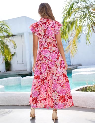Kranda 2025 Women Summer Fall Self-tie V Neck High Waist Ruffle Cap Sleeve Flowy Tiered Long Floral Maxi Dress with Pockets3