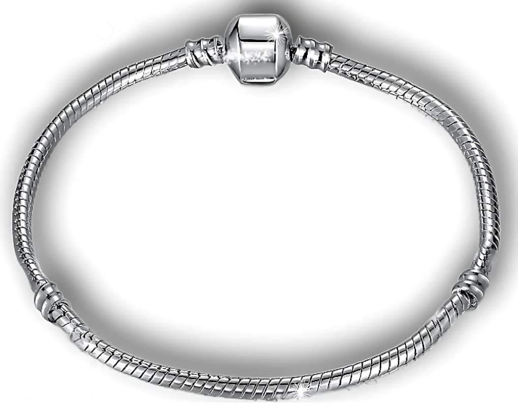 RKC Divine Design By RKC Jewelz LondonLarge 23cm Pandora Style Plain Clasp Charm Bracelet Silver Stainless Steel