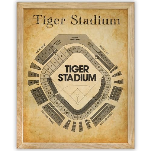 Detroit Historic Baseball Stadium Seating Chart 11x14