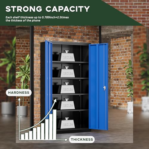 Image of Greenvelly Metal Storage Cabinet, 72 inch Locking Metal Garage Storage Cabinet with Doors and 4 Adjustable Shelves, Lockable Steel Cabinet for Home Office, Garage, Shop, School (Blue 36 inch W x 18 inch D)