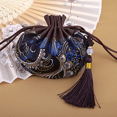 Set de 4 Bolsas Tradicionales Chinas con Cordón y Flores Bordadas miniatura 1
