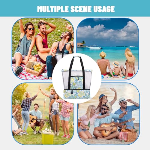 Beach Bag with Cooler,Mesh Beach Bags for Women Sandproof for Pool and Swimming Zipper Waterproof Bag4