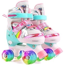 Patines Roller Classic Patines 4 Ruedas, Patines Roller Ajustables,Patines Paralelos con Ruedas Luminosas Transpirable para Niñas, Niños y Principiantes Tamaño