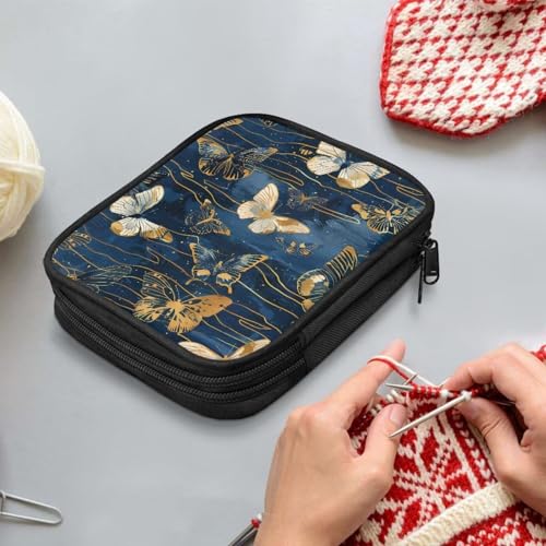 Image of Crochet Hook Case Vintage Butterfly Crochet Hook Holder Portable Crochet Hook Storage Bag with Web Pockets Suitable for Crochet Needles /Knitting Accessories
