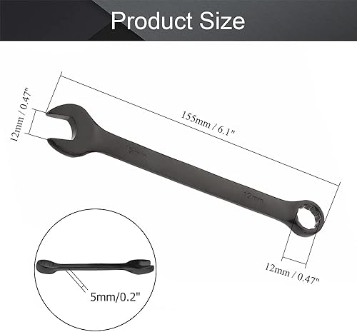 Miniatura 2 de Utoolmart Llave combinada de extremo abierto, caja de 0.472in, revestimiento de electroforesis negro, métrica, Cr-V