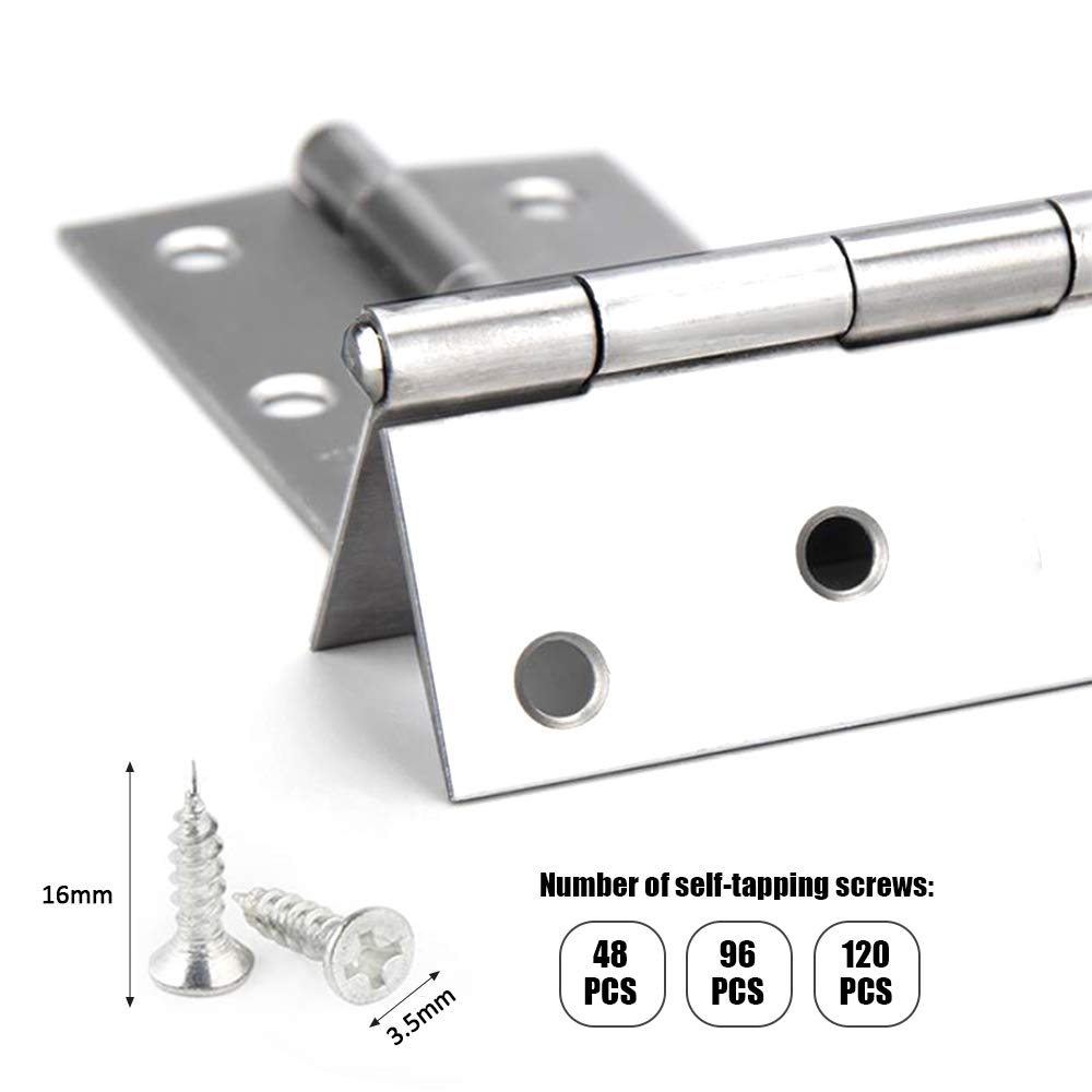 Acciaio Inox Cerniere - Cerniera per Mobili Cerniere Pieghevoli Cerniera per Porte Cerniera Armadio Cerniera Finestra, Argento, 4 pollici(88 * 60 * 1.2mm) - 24pcs