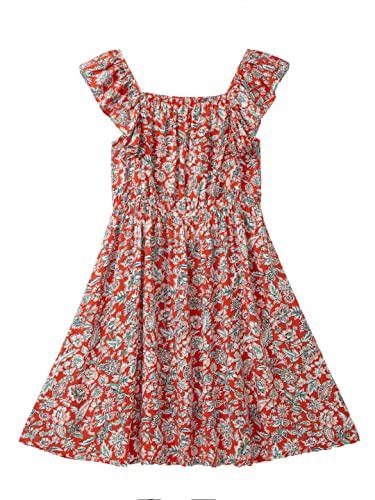 Image of CuB McPAWS be curious CubMcPaws Girls Sleeveless Floral Printed Rayon Red Dress