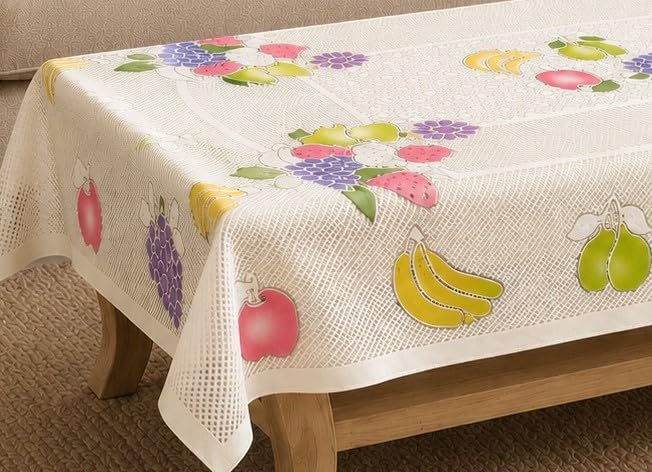 Image of Premium Cotton Table Cloth 40x60 Inch | 4 Seater Rectangular Printed Center & Dining Table Cover | Washable & Reusable Table Cloth for Kitchen, Dining Room & Home Decor | Pack of 1 (White)