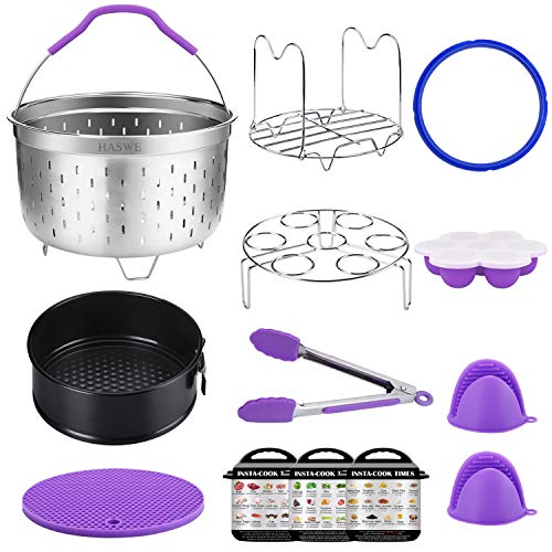 Haswe Accessories Set for Instant Pot 6/5 qt,Fit Instapot Pressure Cookers, Steamer Baskets/Non-Stick Springform Pan/Steamer Rack Trivet/Silicone Egg Bites Mold/Sealing Ring.Dishwasher Safe-6 quart