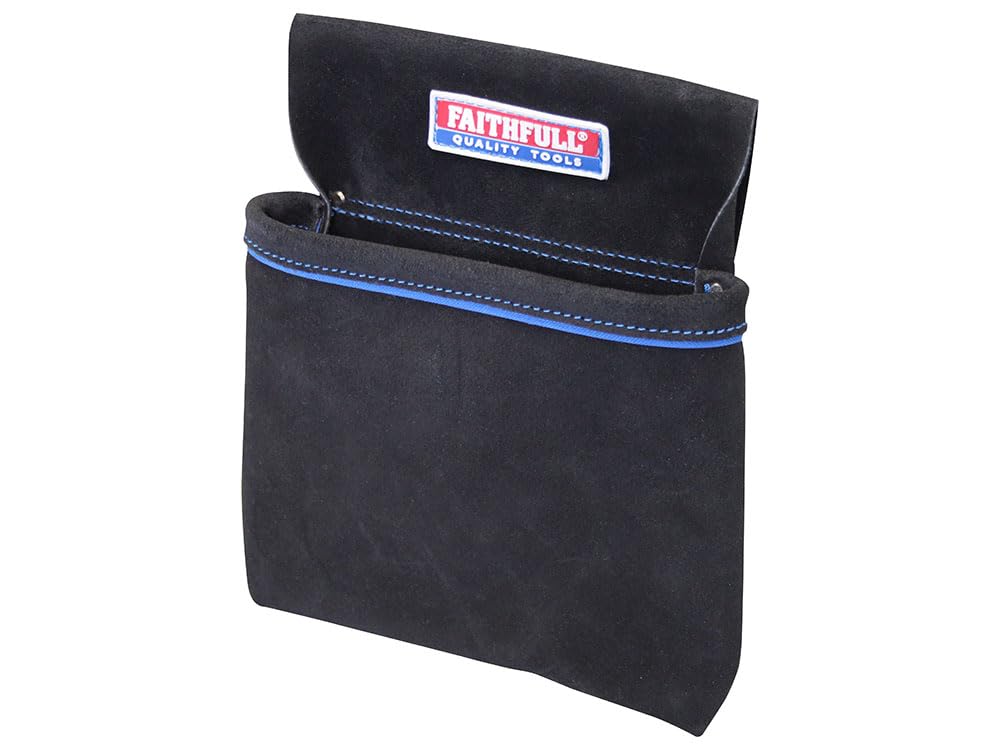 Faithfull Single Pocket Nail Pouch - Tool Pouch Looped for Separate Belt for Carpenters Roofers & Joiners - Black