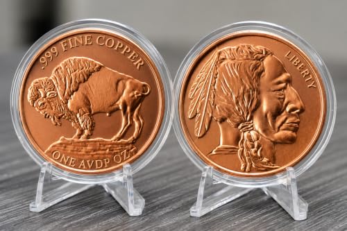 Image of Buffalo Nickel Replica 1 oz Pure .999 Copper Round Collectible Jumbo 39mm Coin in Capsule - COA by Heavenly Metals