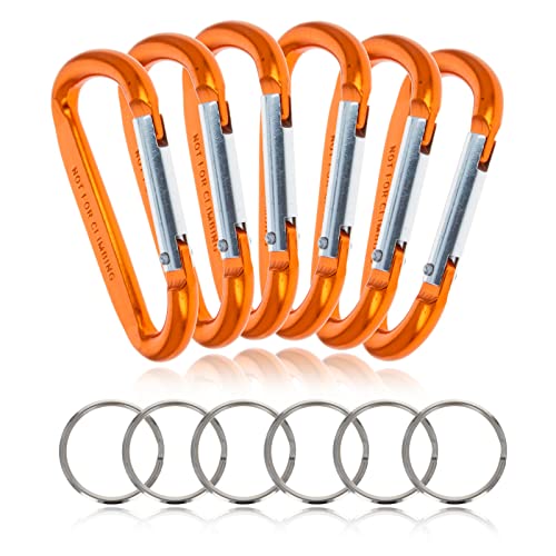 ASR Outdoor 6 Pack Aluminum Multi-Color Carabiner Spring Clip Keychain (Orange, Large)