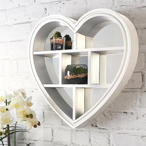 GBS Wall Mounted Hanging Heart Shaped Mirror Shelf - Bed Dining Bath Living Room Antique Style Decoration Ornament - Can Be Use As Gift For Loved One's - 5 Shelving Space - Takes Load Of 4Kg Cover