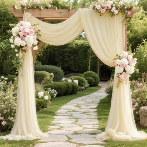 20 FT Wedding Arch Draping Fabric Ivory Chiffon Sheer Fabric for Draping Fitted Ceiling Draped Arbor Arch Backdrop Curtain for Wedding Ceremony Party Engagement Bridal Shower Decor - 1 Panel