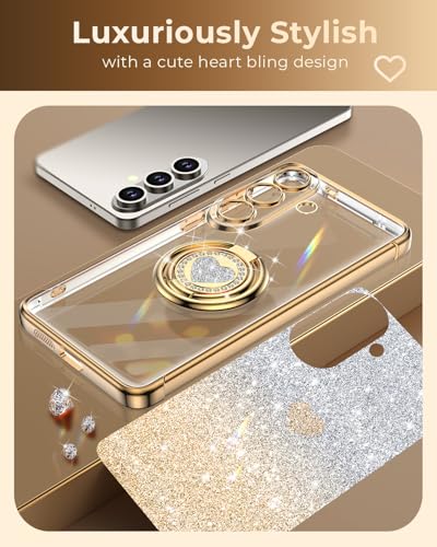 Image of XYZ for Galaxy S26 Plus Case with Stand, for Samsung Galaxy S26 Plus Case with Double Ring, Women Girls Bling Luxury Glitter Clear Phone Case Cover Heart for Samsung S26 Plus, Gold