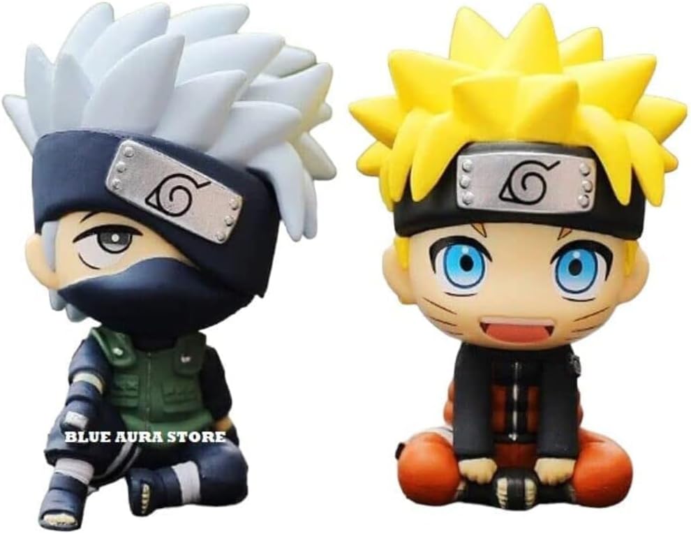 Blue Aura Anime Action Figure Pack of 2 Height -6.5 Cm for Car Dashboard Decoration Office & Study Table Assembly Required | PVC Plastic | N K 6.5