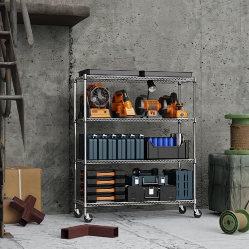 Image of M MZG 4 Tiers Storage Shelves Load 1400LBS, Metal Shelving Wire Metal Shelving Unit Shelves for Storage Adjustable Garage Shelving for Pantry Kitchen Garage Chrome 17.7 inch D x 47.3 inch W x 62.7 inch H
