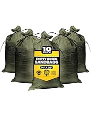 Empty Sandbags Military Green with Ties (Bundle) 14&#34; x 26&#34; - Woven Polypropylene Sand Bags, Sandbags for Flooding, Sand Bags Flood Protection